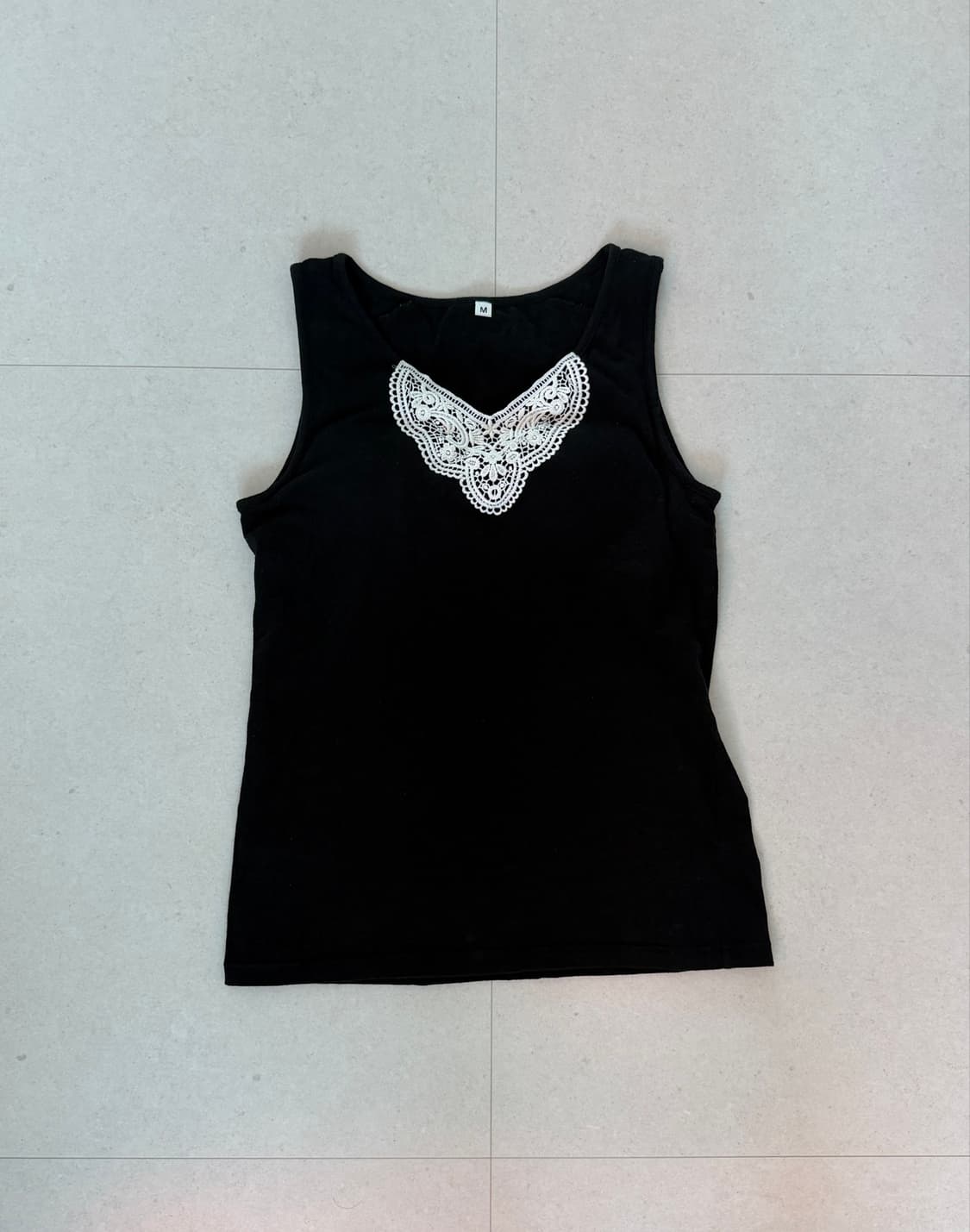 Lace Detail Black Tank Top 상품이미지1