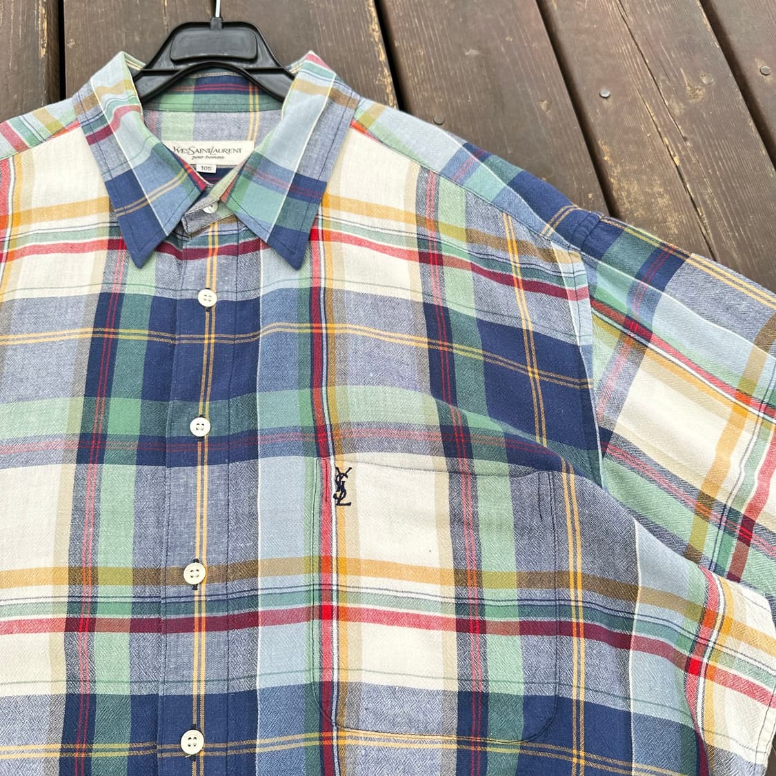 입생로랑 체크 린넨 반팔 셔츠 상품이미지3