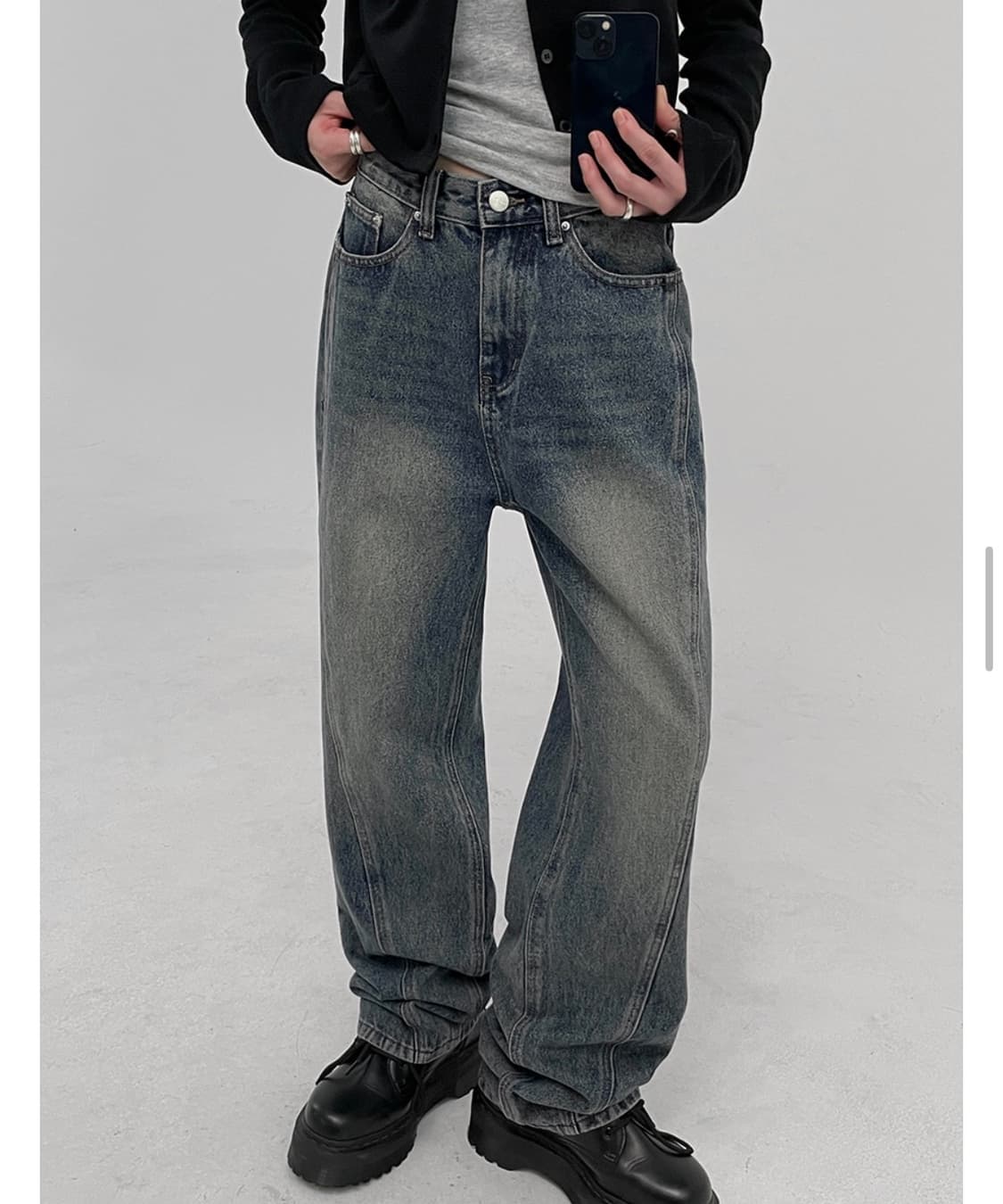 블랙업 절개 와이드 데님팬츠 상품이미지4