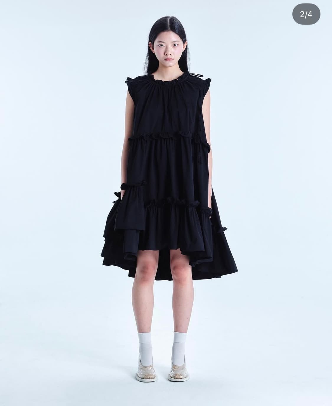 코스모스 COSMOSS 리본 러플 드레스 블랙 상품이미지3