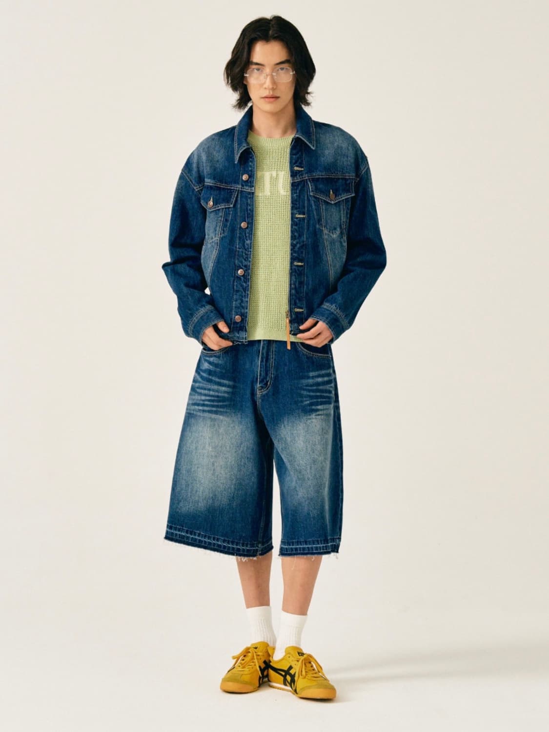 새터 가봉 데님 버뮤다 팬츠 인디고 블루 XL 상품이미지1