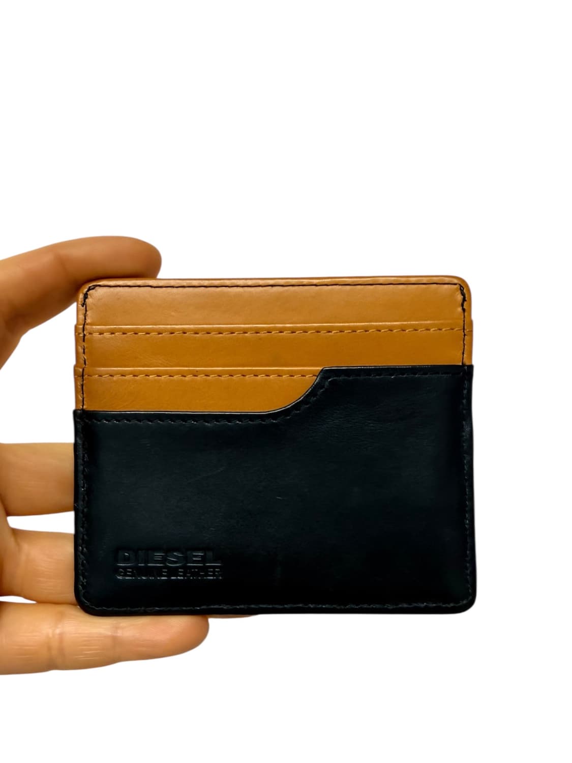 디젤 블랙&브라운 레더 로고 카드지갑  상품이미지1
