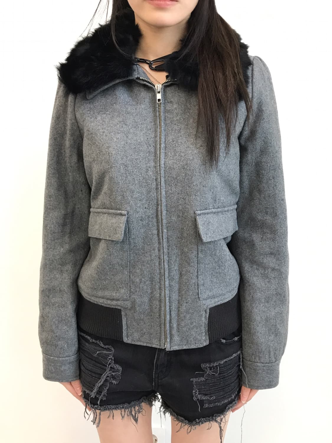 Jpn Wool Blend Rabbit Fur Collar Jacket 상품이미지2