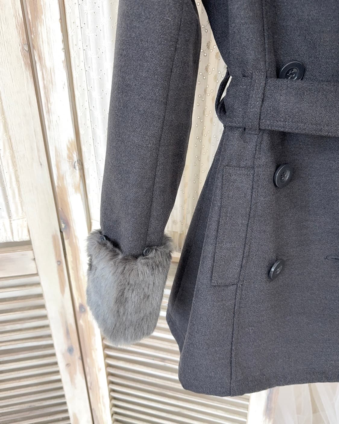 Charcoal Fur-Trim Double-Button Coat 상품이미지10