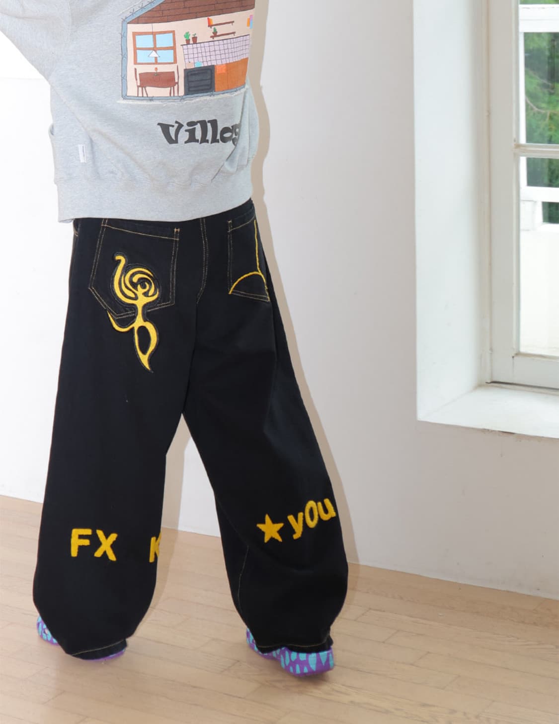 엑스톤즈우먼 FXXK YOU 스티치 데님 팬츠 (BLACK) 상품이미지3