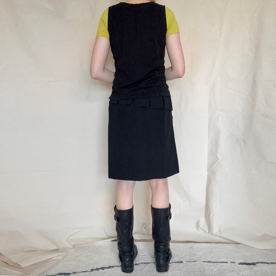 Y's Pleated Flap Detail Black Mini Skirt 상품이미지5