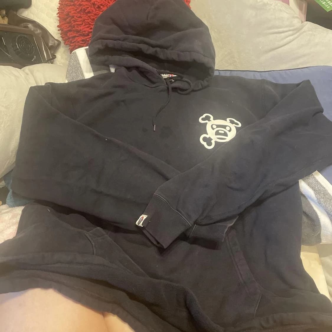 베이프 베이비 마일로 해골 로고 후드티 블랙 상품이미지1