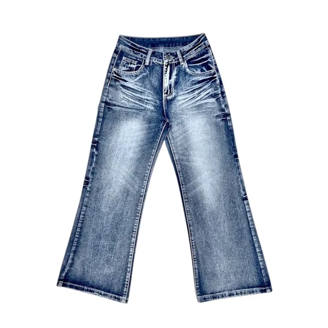 딥 워싱 로우라이즈 세미와이드 부츠컷 데님팬츠 상품이미지1