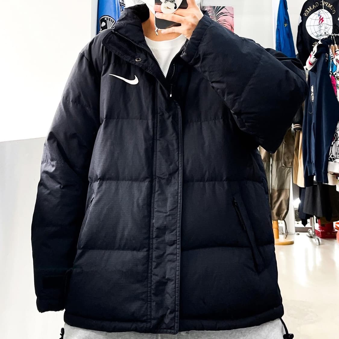 나이키 90s 스우시 나일론 립스탑 블랙 덕다운 패딩 상품이미지2
