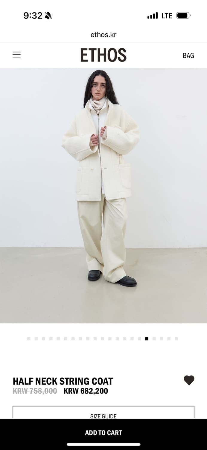 새상품) 에토스 하프넥 스트링 코트 아이보리 상품이미지2