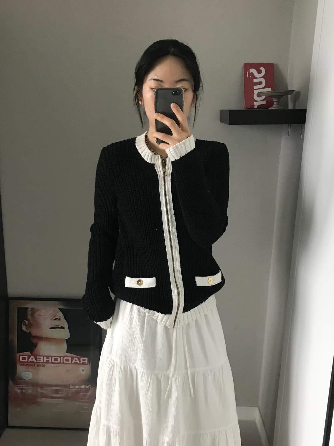 타미힐피거 블랙 화이트 트위드 니트집업 상품이미지3