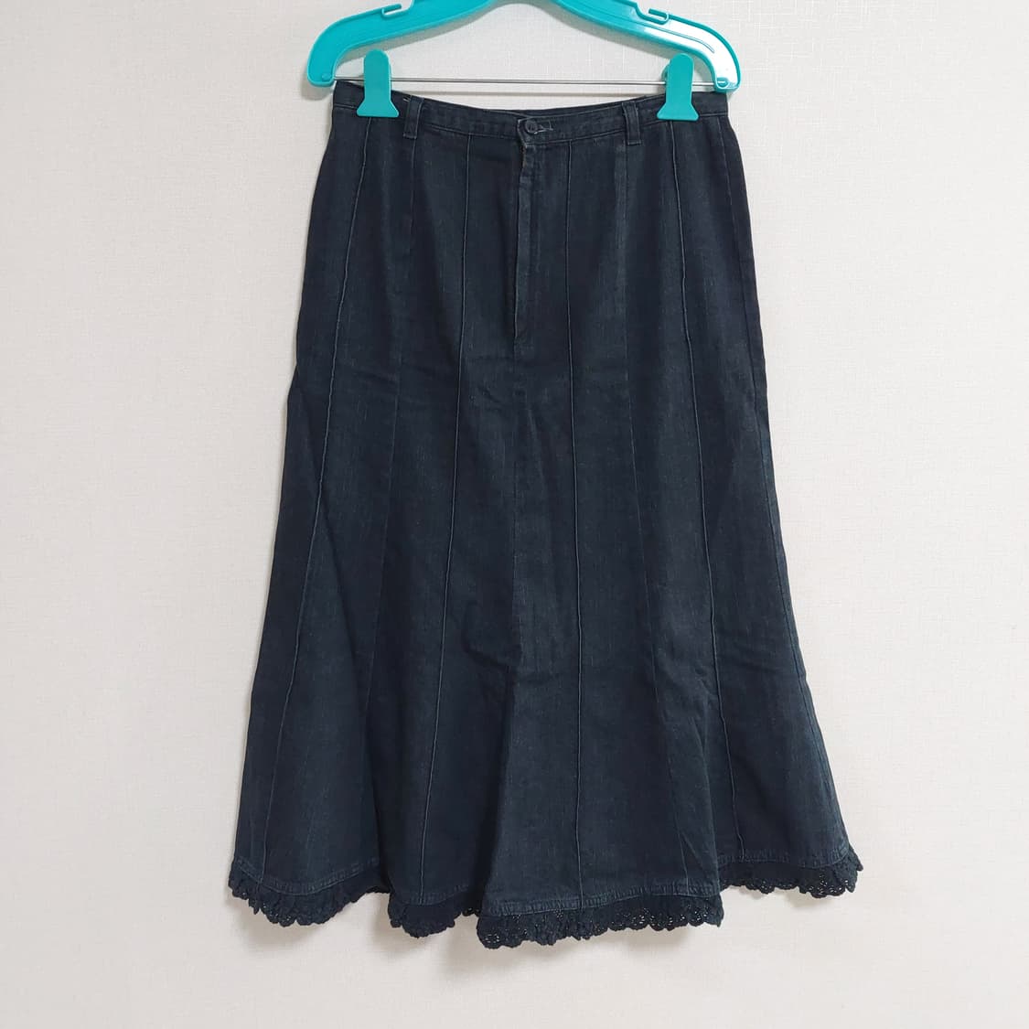 블랙 데님 크로쉐 머메이드 롱 스커트 상품이미지2