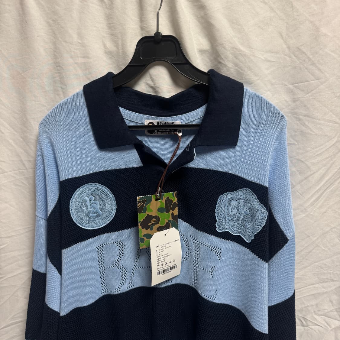 베이프 자카드 멀티로고 스트라이프 니트 L 상품이미지3