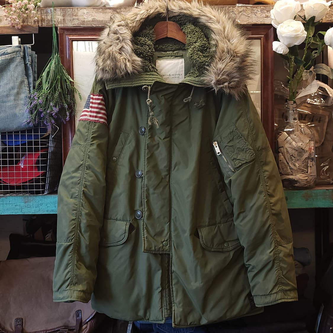 폴로 데님앤서플라이 n3b 다운 패딩 폴로 밀리터리 헤비다운 카키 M  상품이미지2