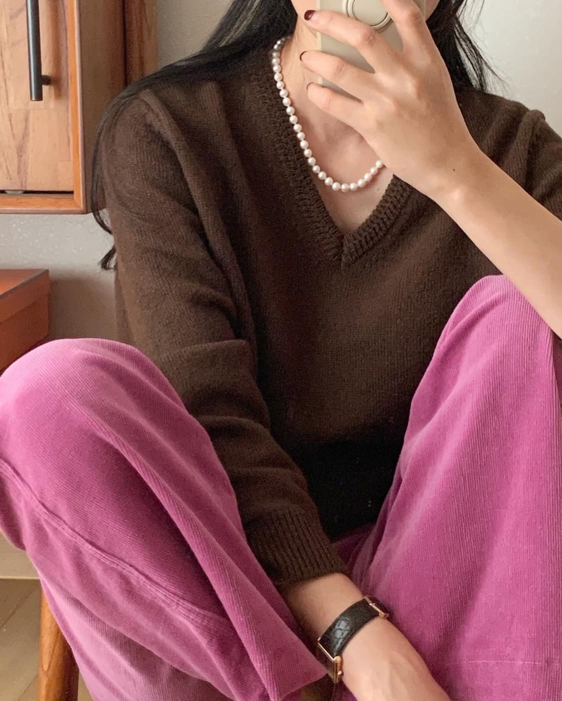 브이넥 니트(브라운) 상품이미지5