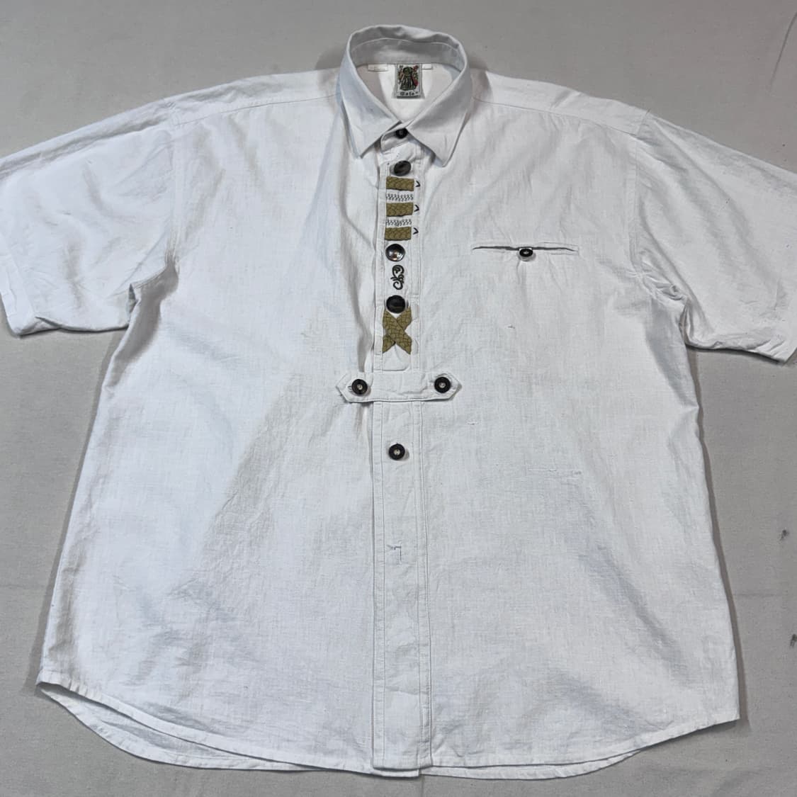 XXL) Solo 유럽 빈티지 린넨 반팔 셔츠 화이트 상품이미지2