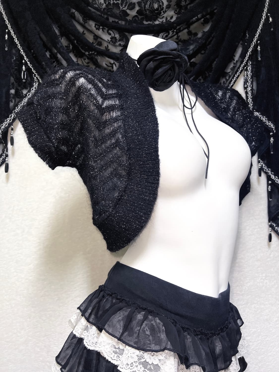 로맨틱고딕 고스펑크 다크페어리 그런지 뜨개 니트 볼레로 가디건 로걀 핀터 상품이미지4