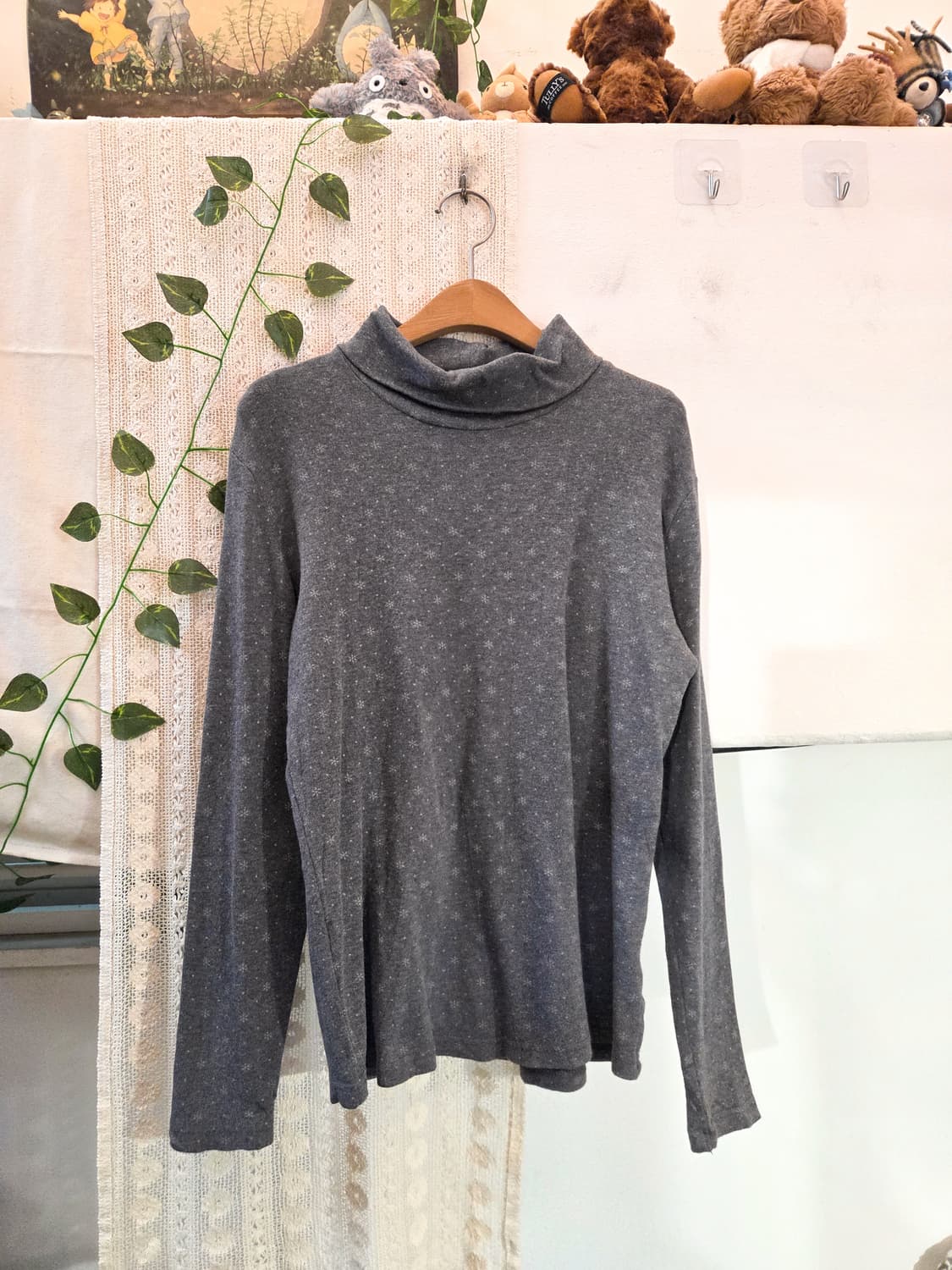 차콜 잔패턴 목폴라 슬리브 상품이미지1