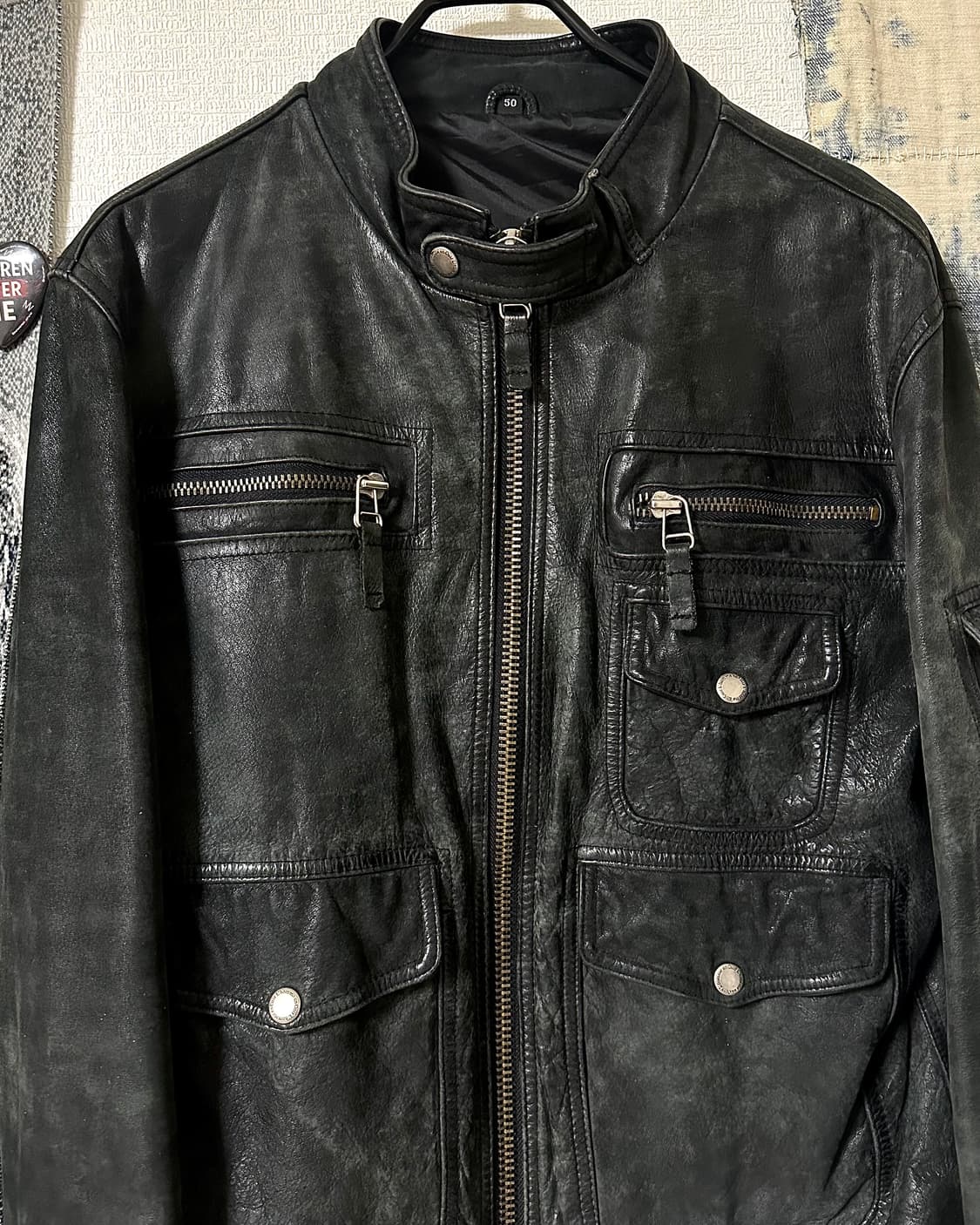 버팔로스킨 멀티포켓 하이넥 레더자켓 상품이미지2