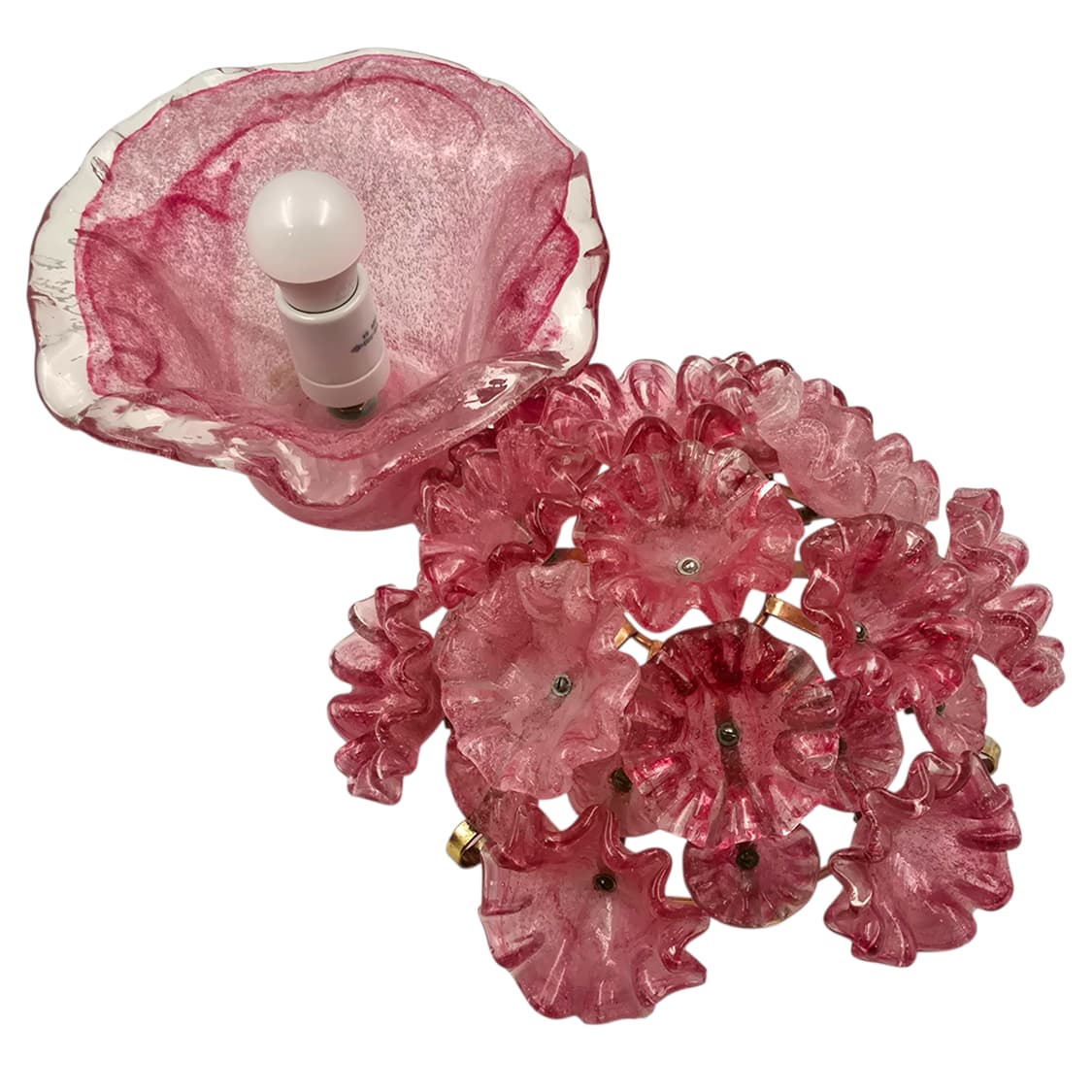 50s 이와타 핸드블로운 핑크 꽃 바구니 엔틱 램프 상품이미지7