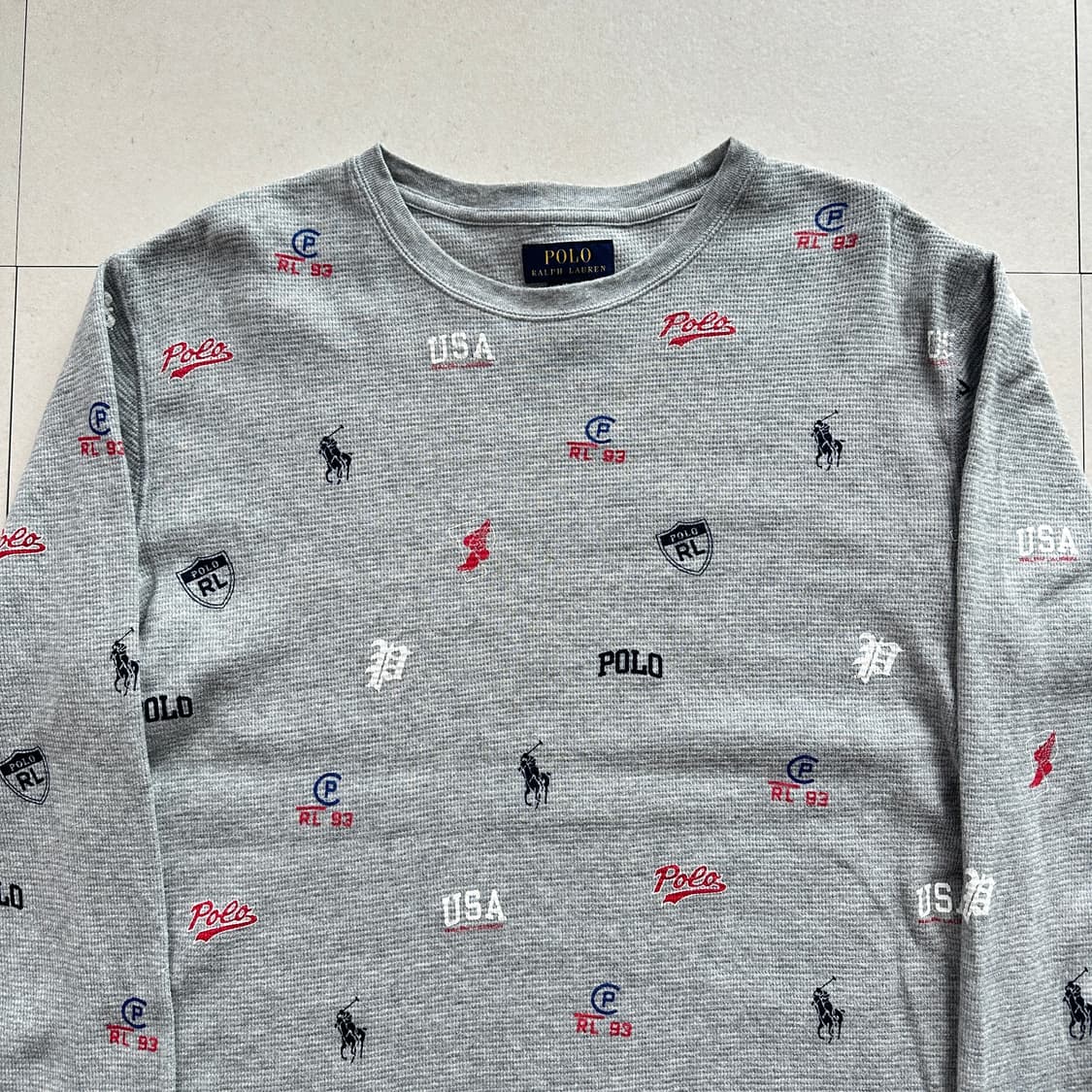 폴로 랄프로렌 올오버 로고 와플 긴팔 티셔츠 L 상품이미지2