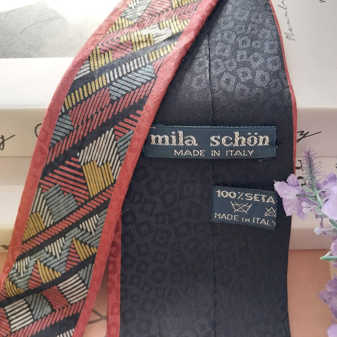 밀라숀 실크 와인 기하 패턴 넥타이 8.5cm A+등급 K1352
 상품이미지5