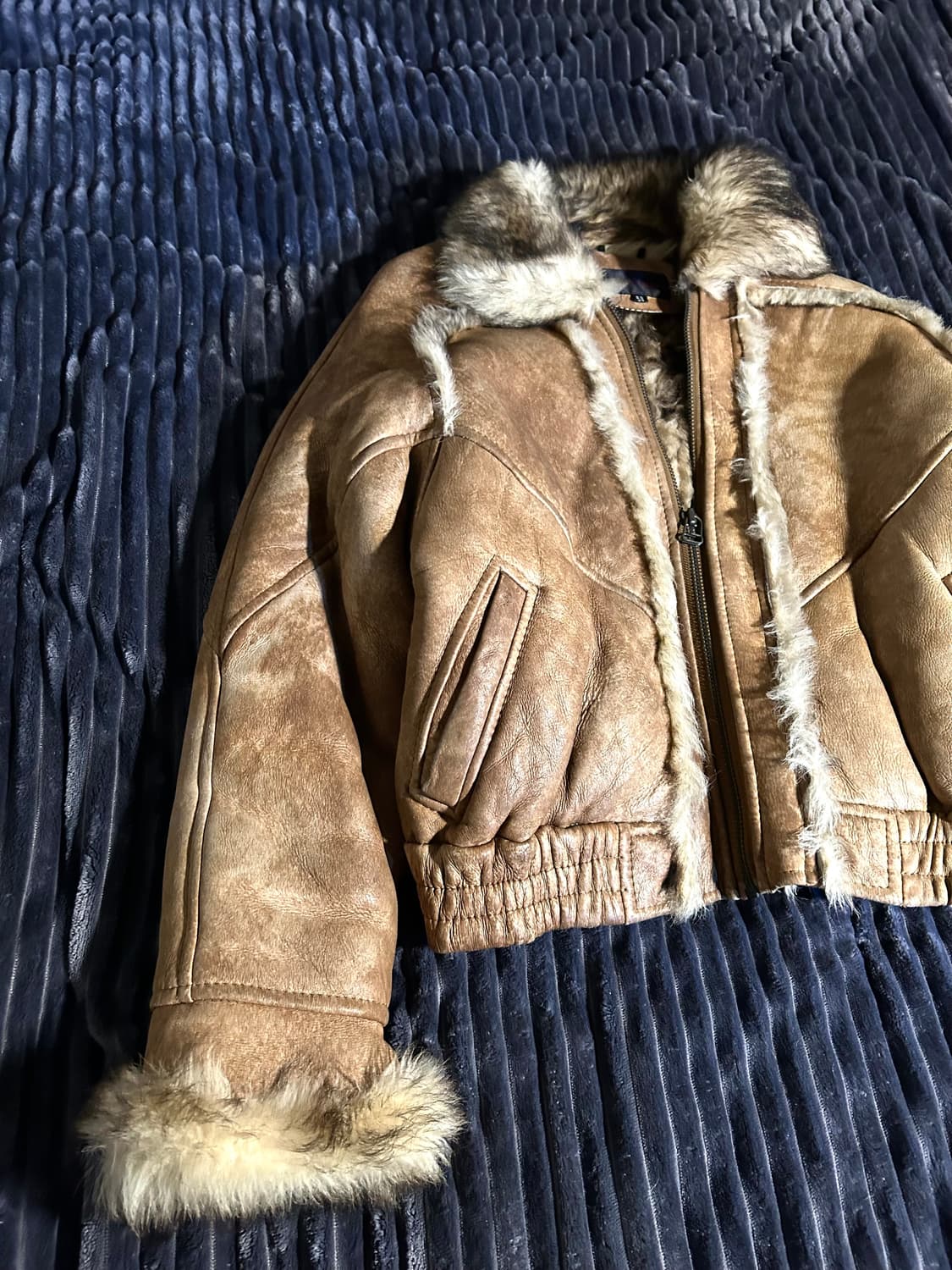 Sheep skin Fur Bomber Jacket 상품이미지3