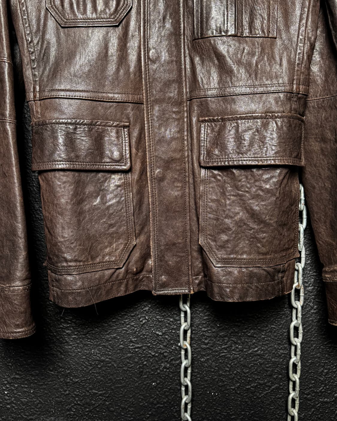 Brown Multi Pocket Leather Jacket 상품이미지9