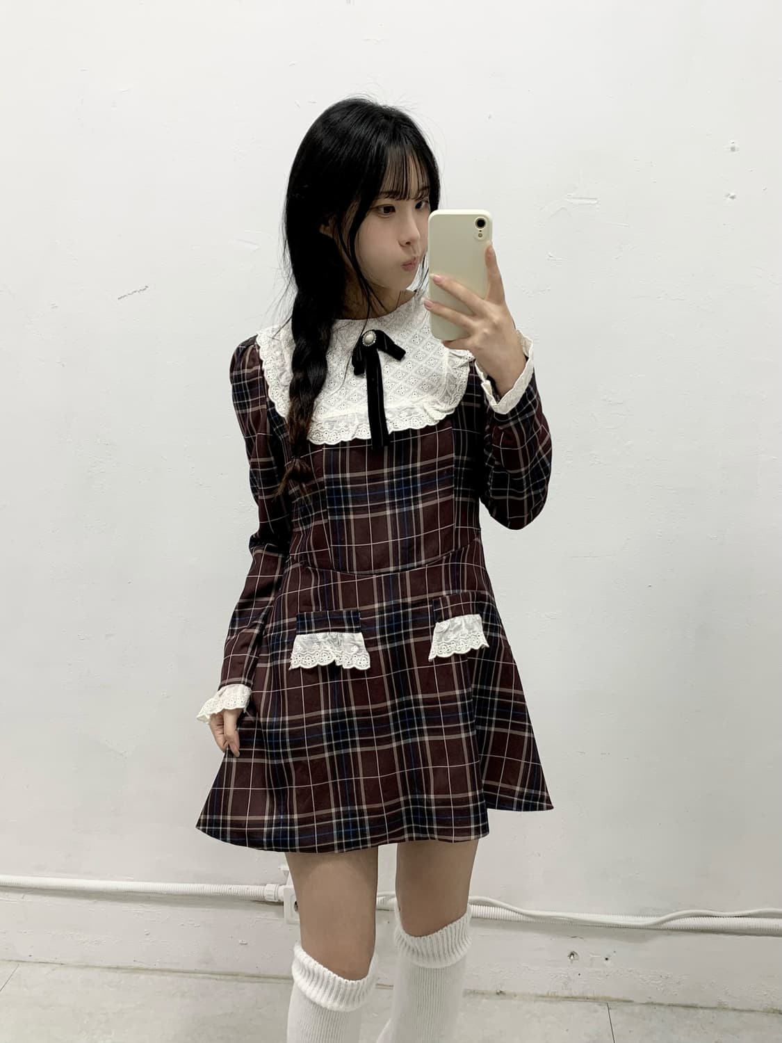 로걀 와인초코맛 체크 원피스 상품이미지3