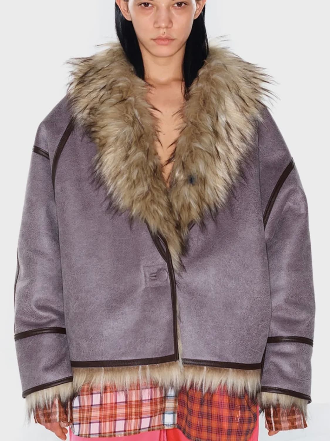 OPEN YY FAUX FUR REVERSIBLE JACKET BROWN 상품이미지1