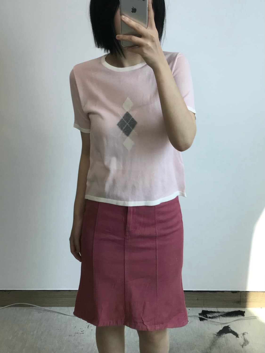 빈티지 아가일 반팔 니트 상품이미지1