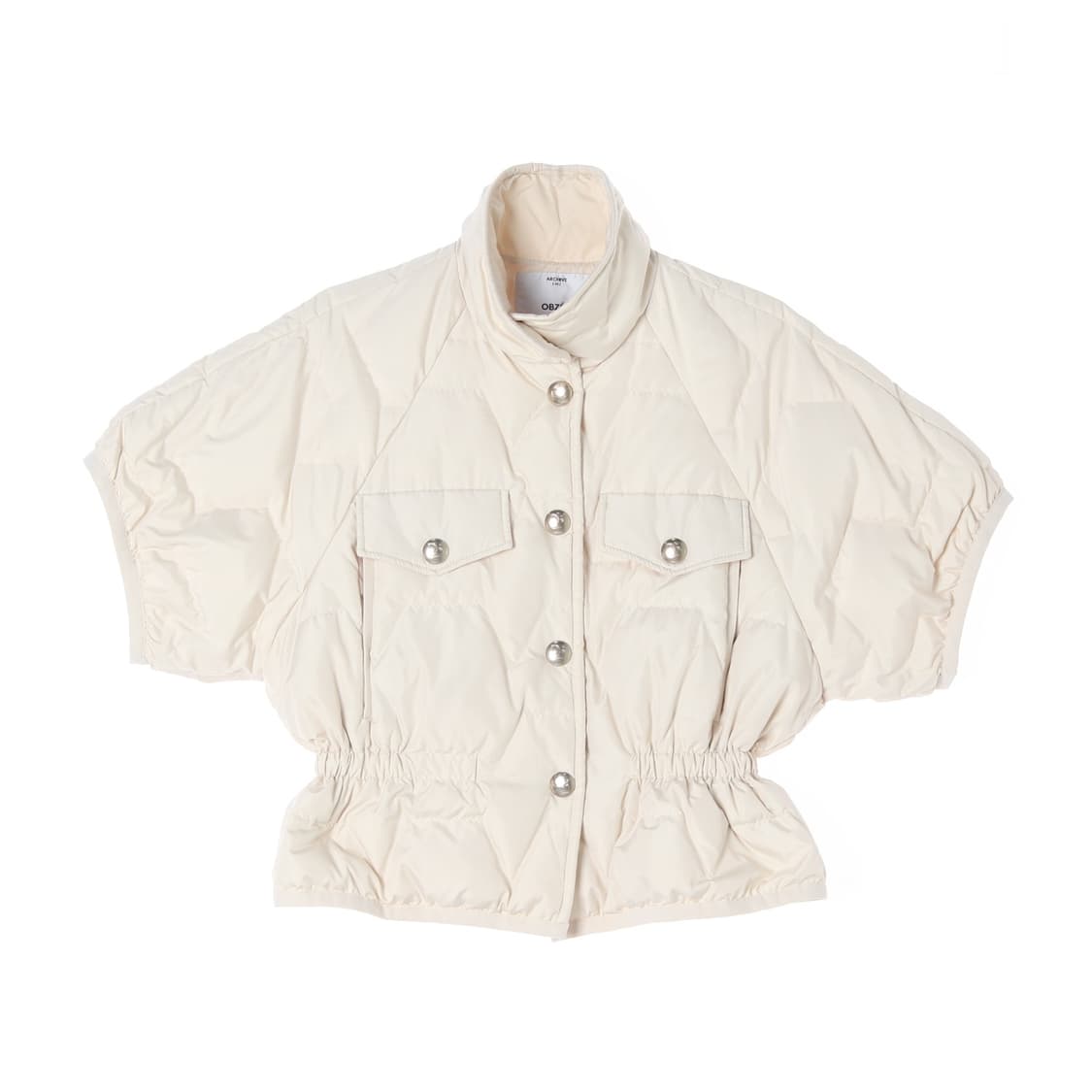 [XS]오브제 라이트베이지 덕다운 오버핏 크롭 반팔 패딩 재킷
 상품이미지1