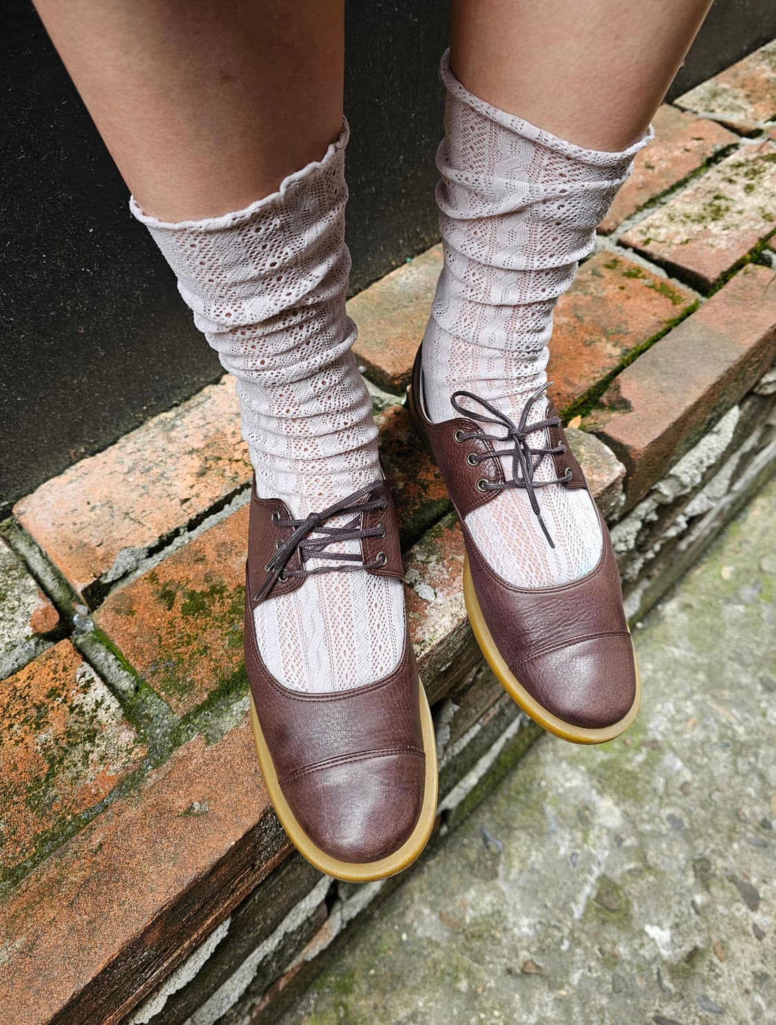 Chochotte 브라운 레더 레이스업 메리제인 슈즈(좁은발볼) 상품이미지2