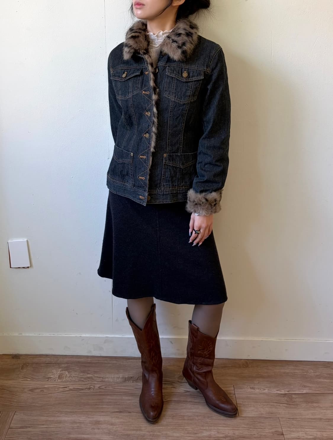 gf 레오파드 데님 퍼 자켓 상품이미지4