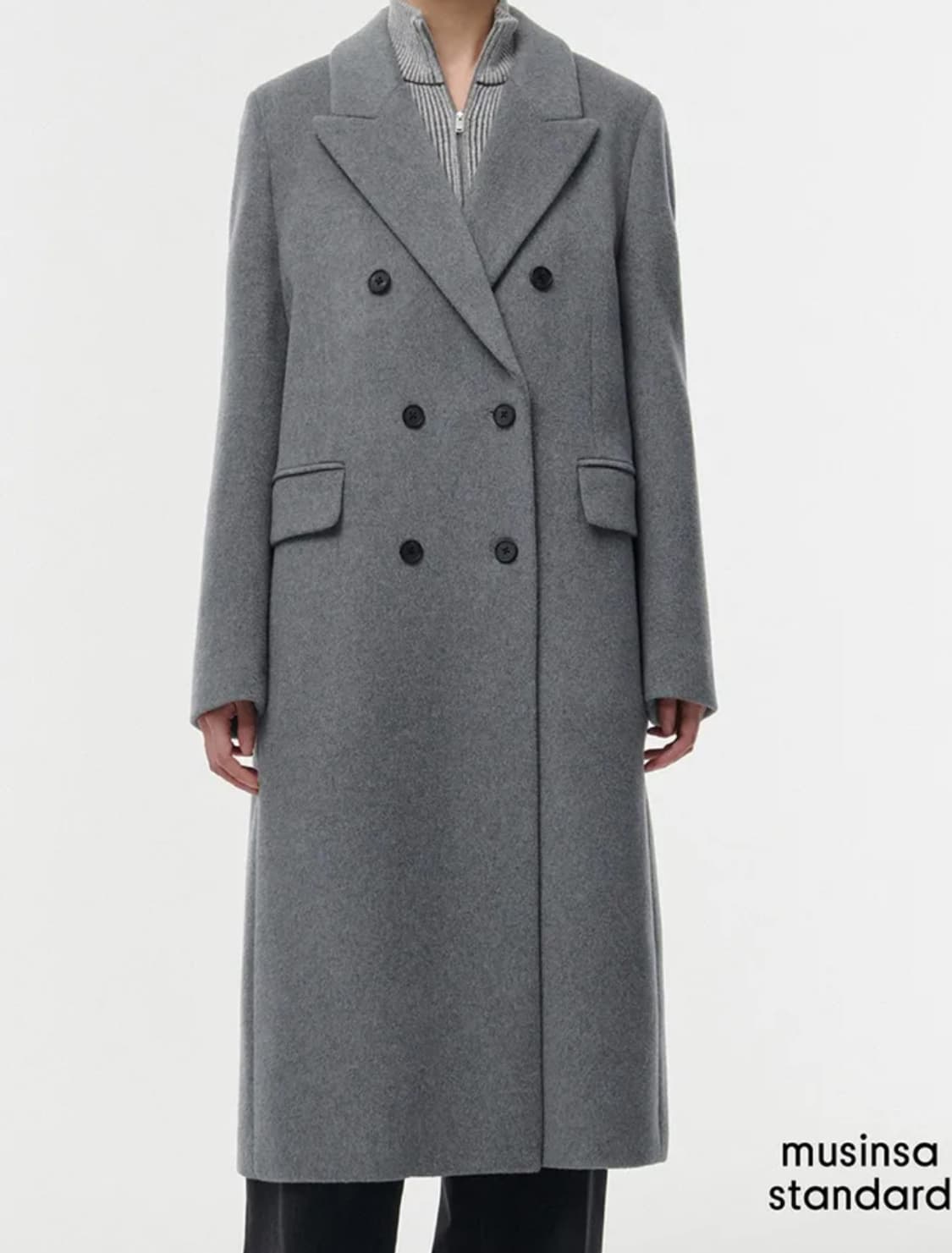 무신사 스탠다드 우먼즈 캐시미어 블렌드 더블 롱 코트 그레이 S 상품이미지5