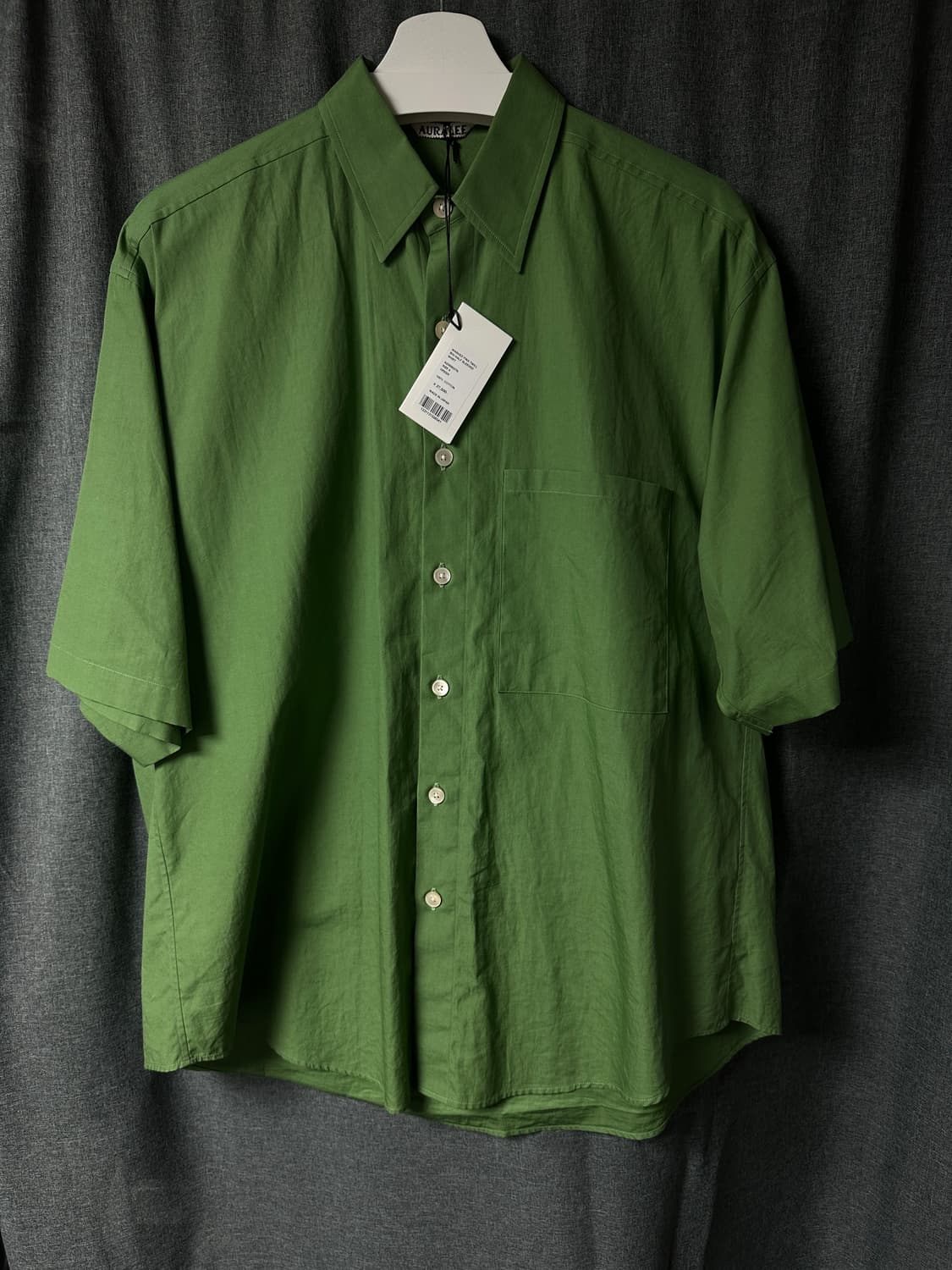 [4] AURALEE 오라리 워시드 핀스 트윌 빅 하프 슬리브 셔츠 그린 상품이미지6