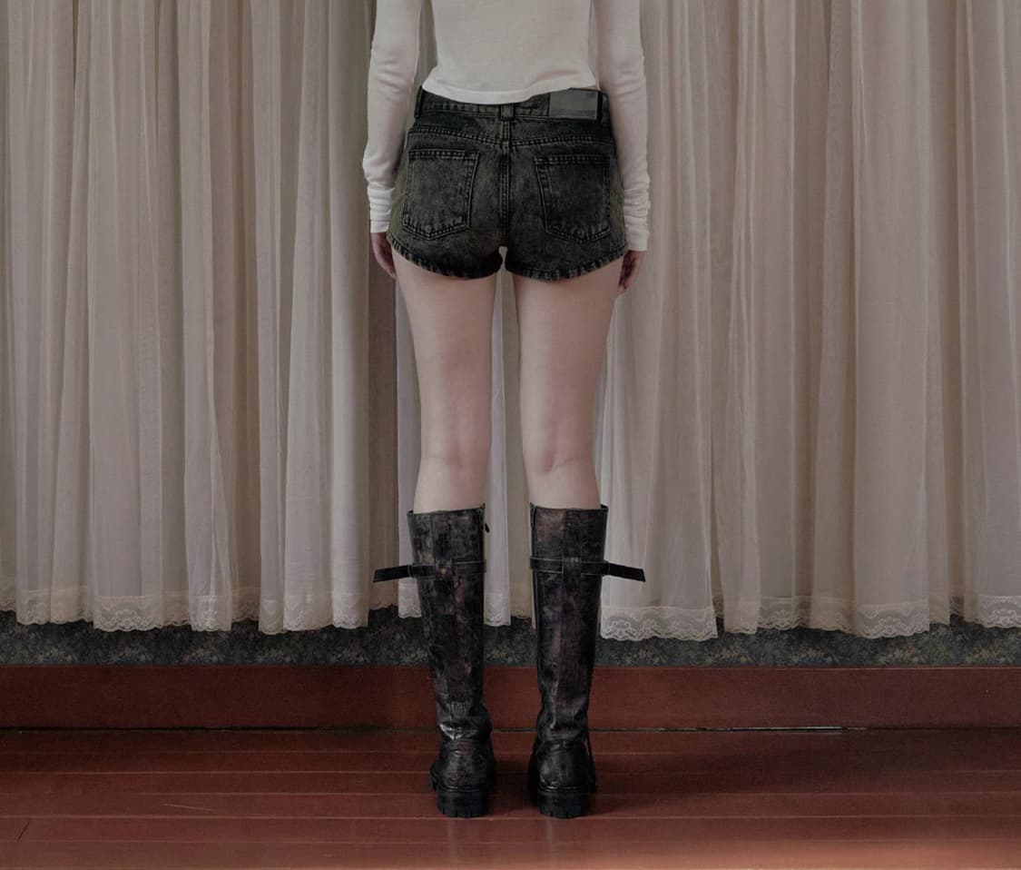 보헤미안서울 버튼 플라이 데님 쇼츠 딥 카키 상품이미지5