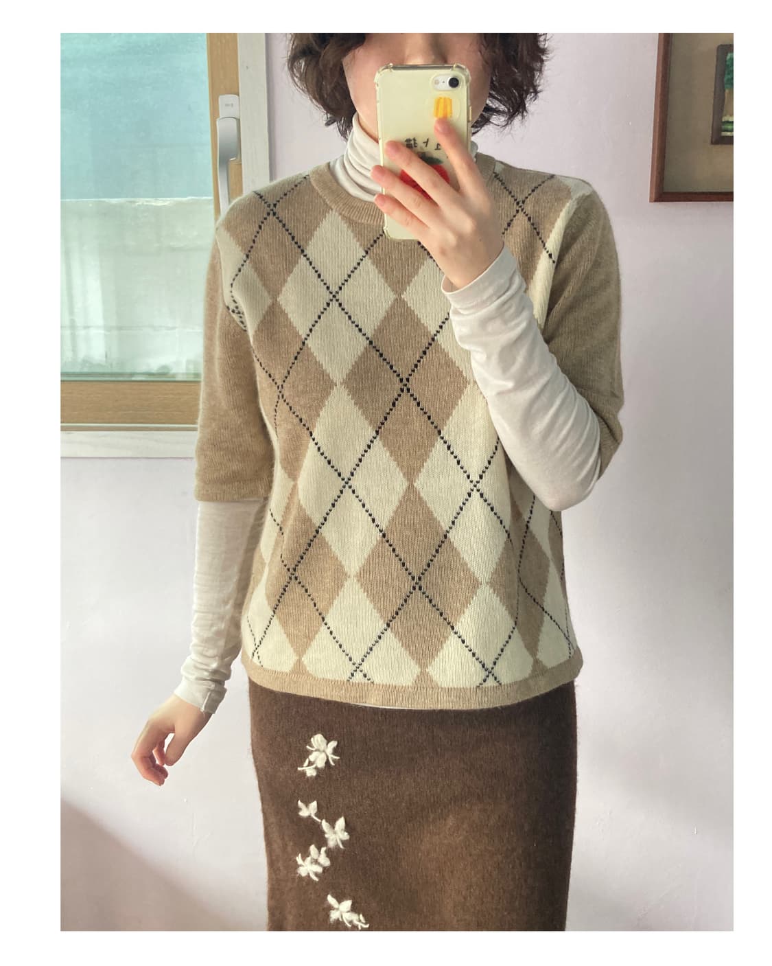 캐시미어 혼방 아가일 반팔니트 상품이미지3