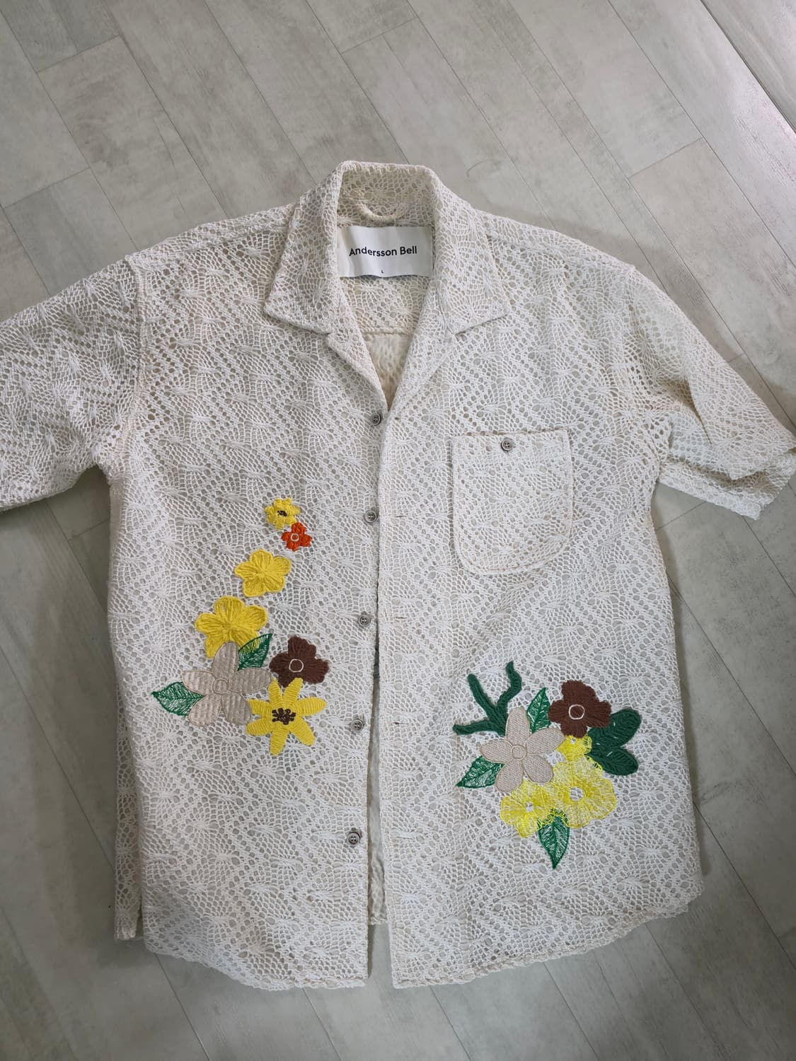 앤더슨벨 엠브로더리 플라워 자수 오픈카라 셔츠 L 상품이미지2