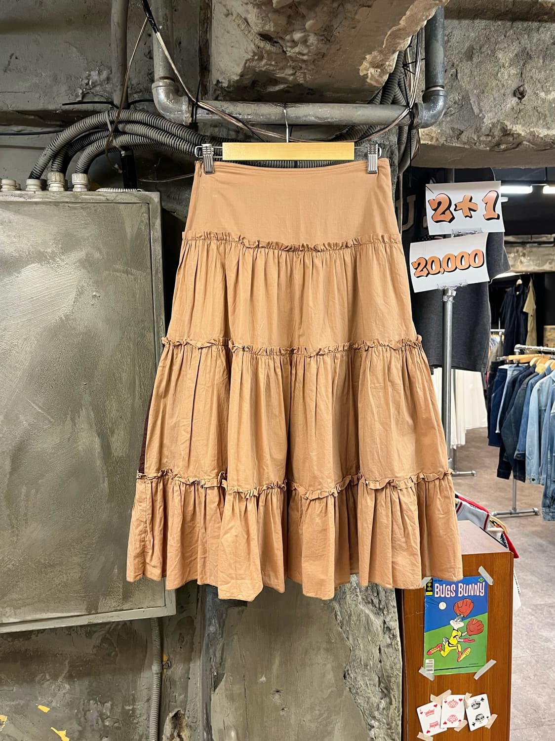 빈티지 프릴 자수 롱 스커트 브라운 M #csz4069  상품이미지2