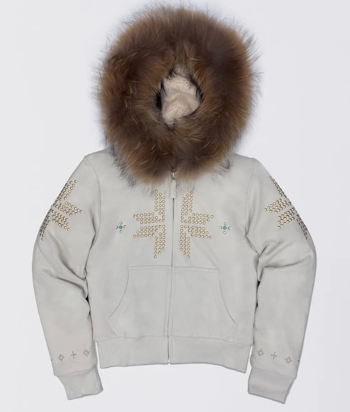 Fur Trimming Hooded Zip-Up Dirty White 상품이미지3