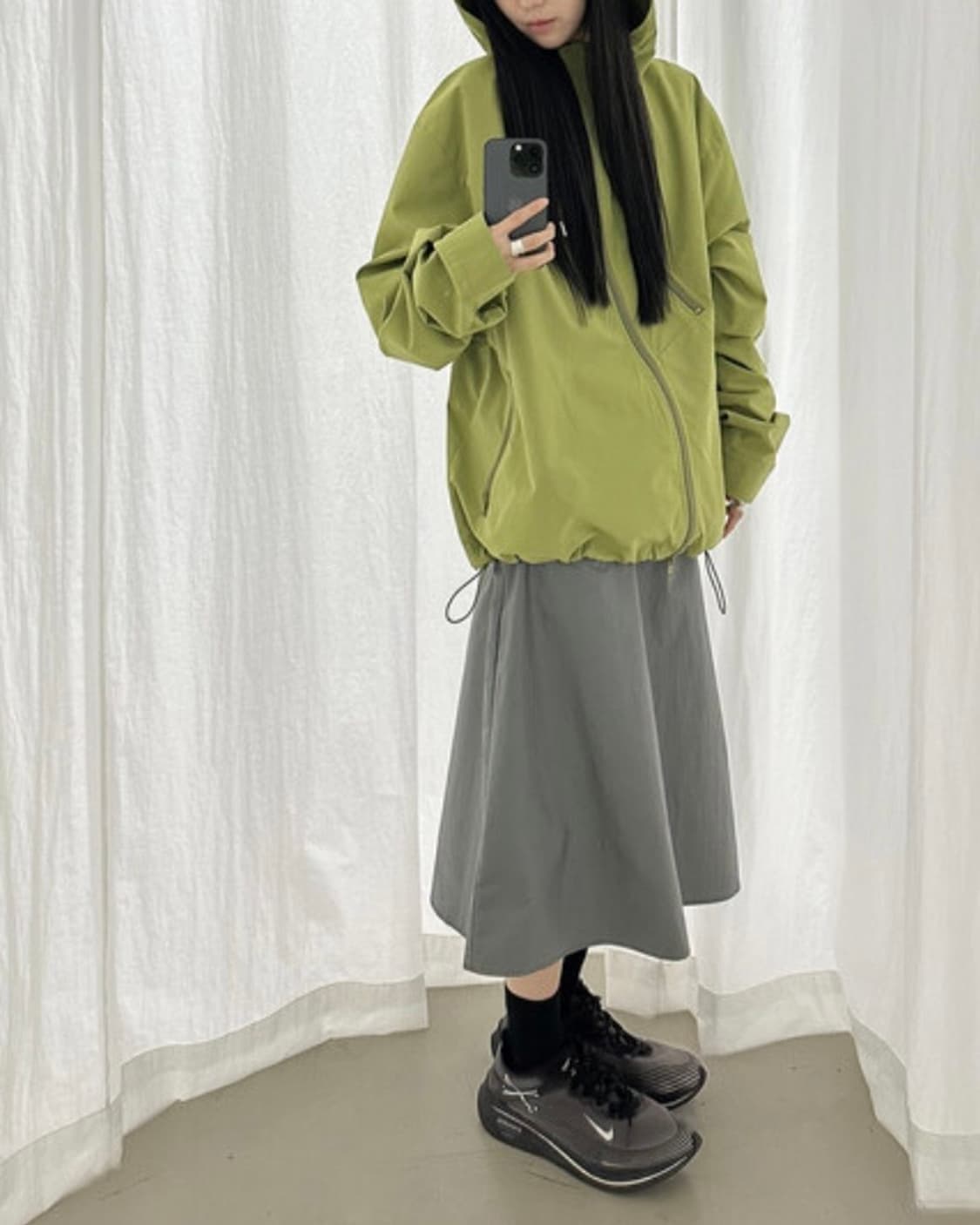 HIFIFNK Rei Zipper Skirt_Khaki Grey 상품이미지1