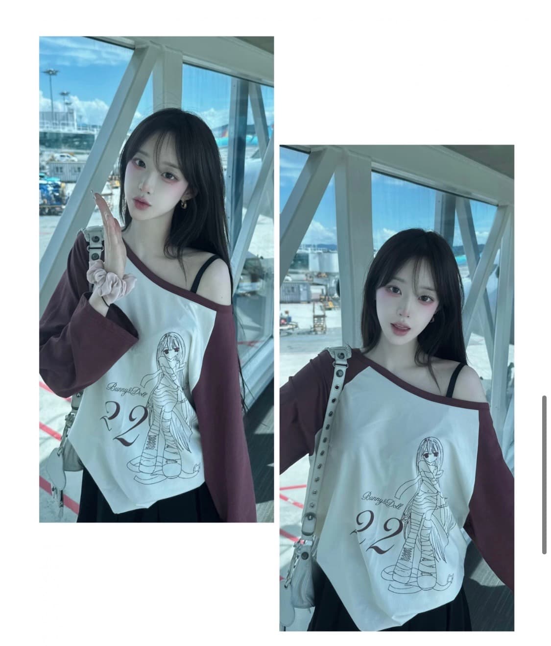 버니앤돌 슈 나그랑 원숄더 티셔츠 와인 상품이미지1