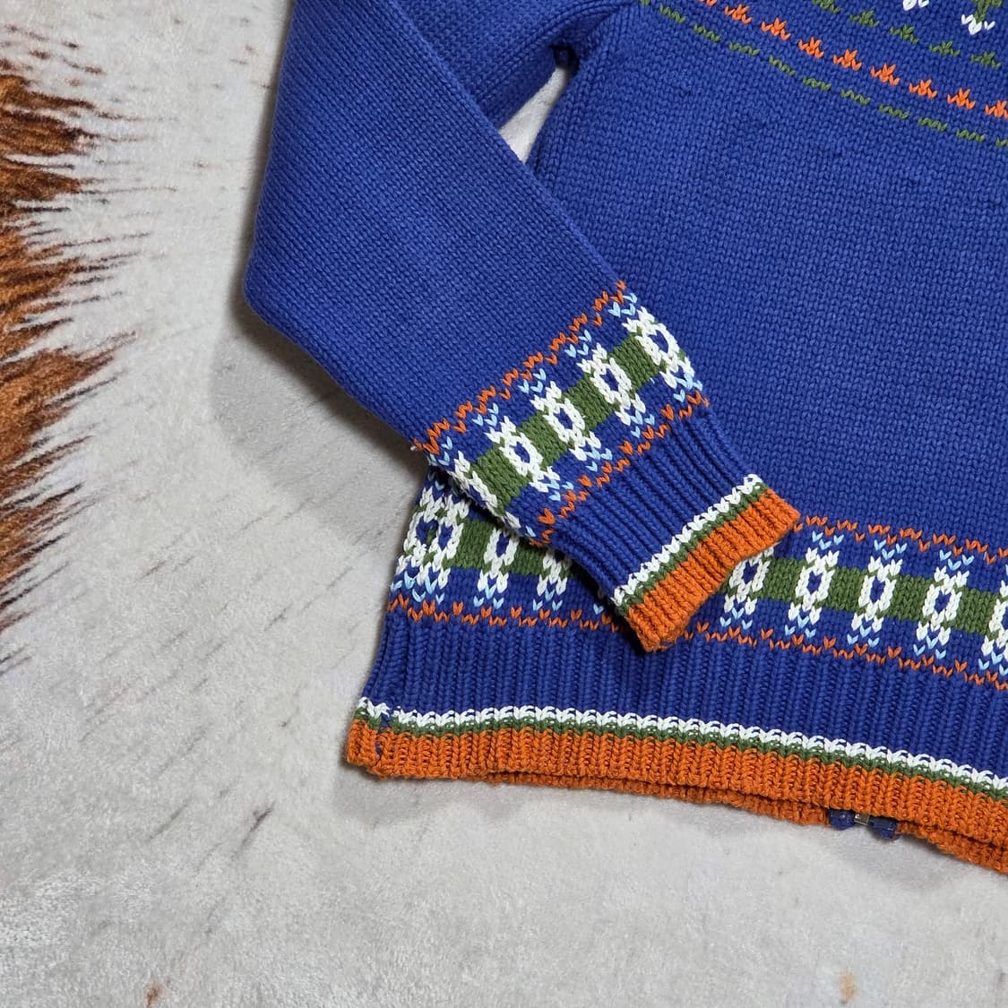 빈티지 노르딕 패턴 블루 니트집업 상품이미지6