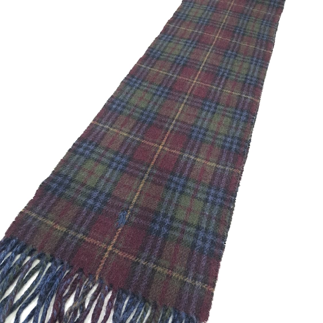 MX226 폴로 랄프로렌 퍼플 타탄체크 헤링본 버진울 양면 목도리 머플러 상품이미지6