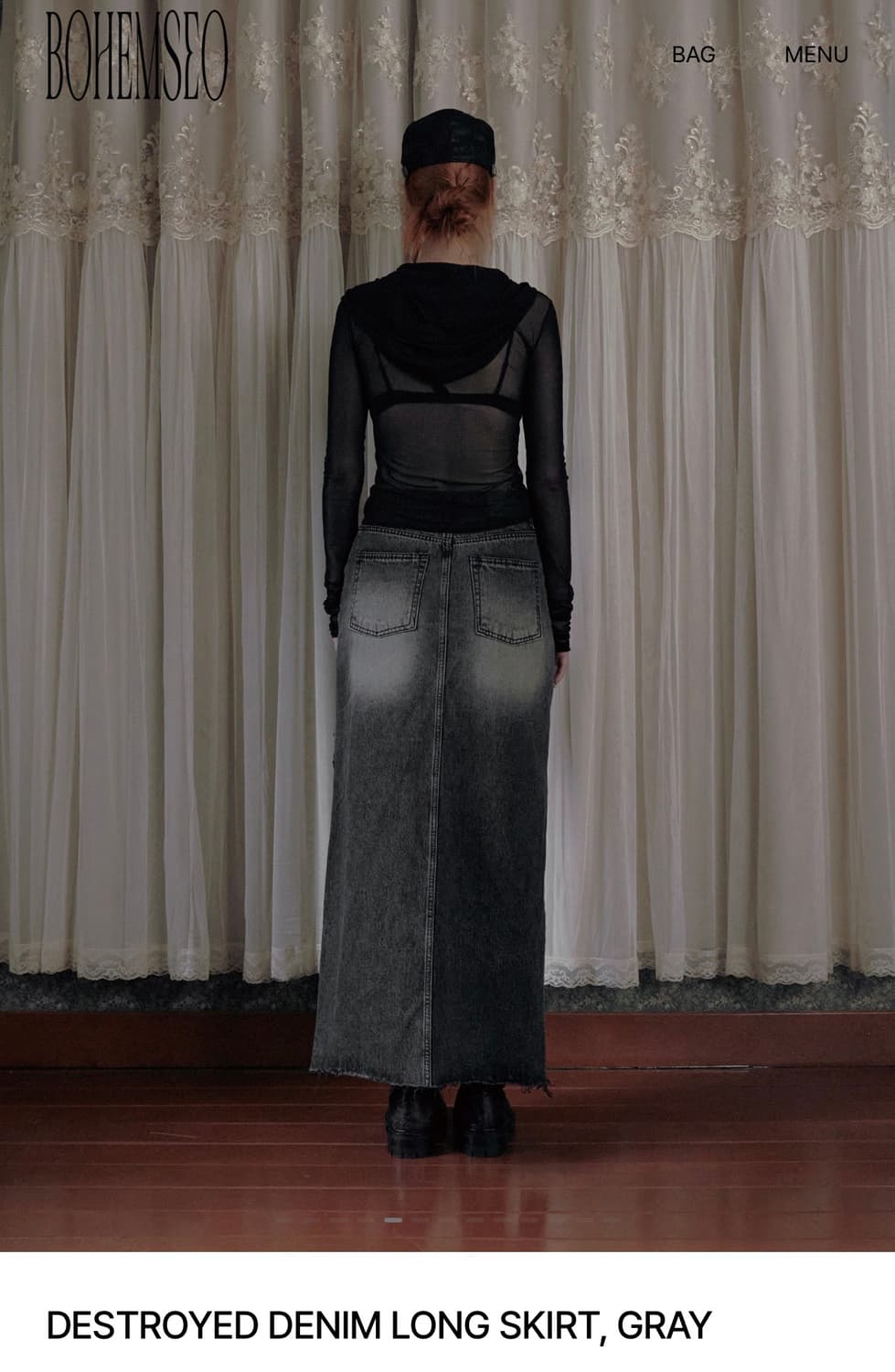 보헤미안서울) Destroyed Denim Long Skirt GR L 상품이미지2