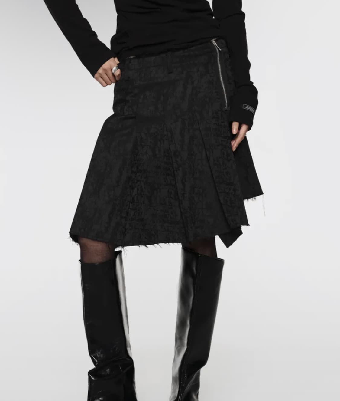 락케이크 자카드 블랙 미디 스커트 상품이미지1