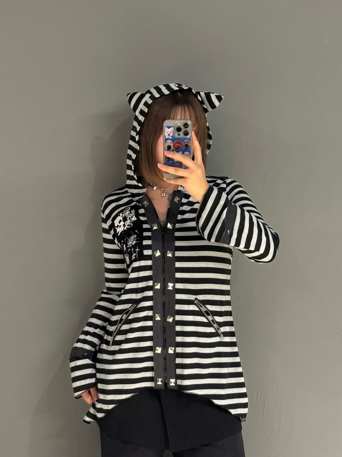 Acdc rag cat ear stud detail hood zip-up 상품이미지2