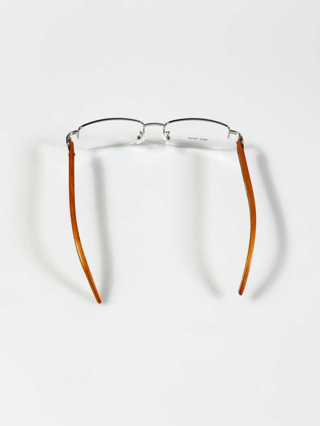 90s TOKIO 실버 메탈 반무테 스퀘어 우드템플 빈티지 안경 상품이미지6