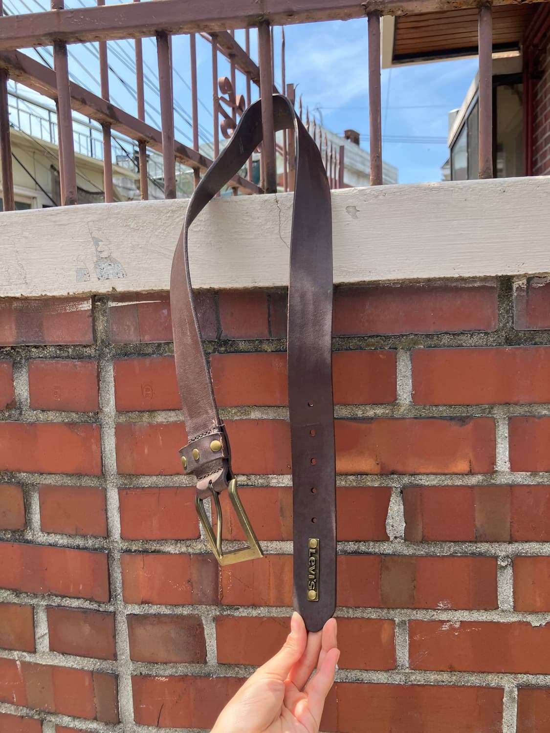 Levi’s 금속 플레이트 브라운 레더 벨트 상품이미지3